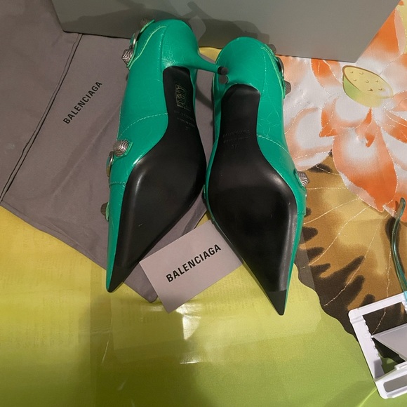 Balenciaga Agneau Arena Cagole Pumps Green Size 7 Made in Italy - Picture 8 of 15